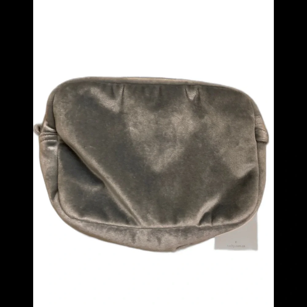 Gray Velvet Embroidered Makeup Bag Cosmetic Pouch Zipper Travel Case